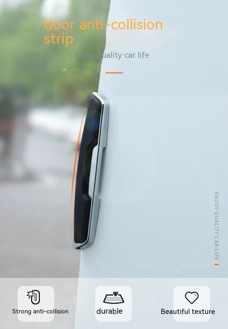 Four black plastic silicone car door bumper strips for side edge protection, each measuring 9.5 by 2 cm.
