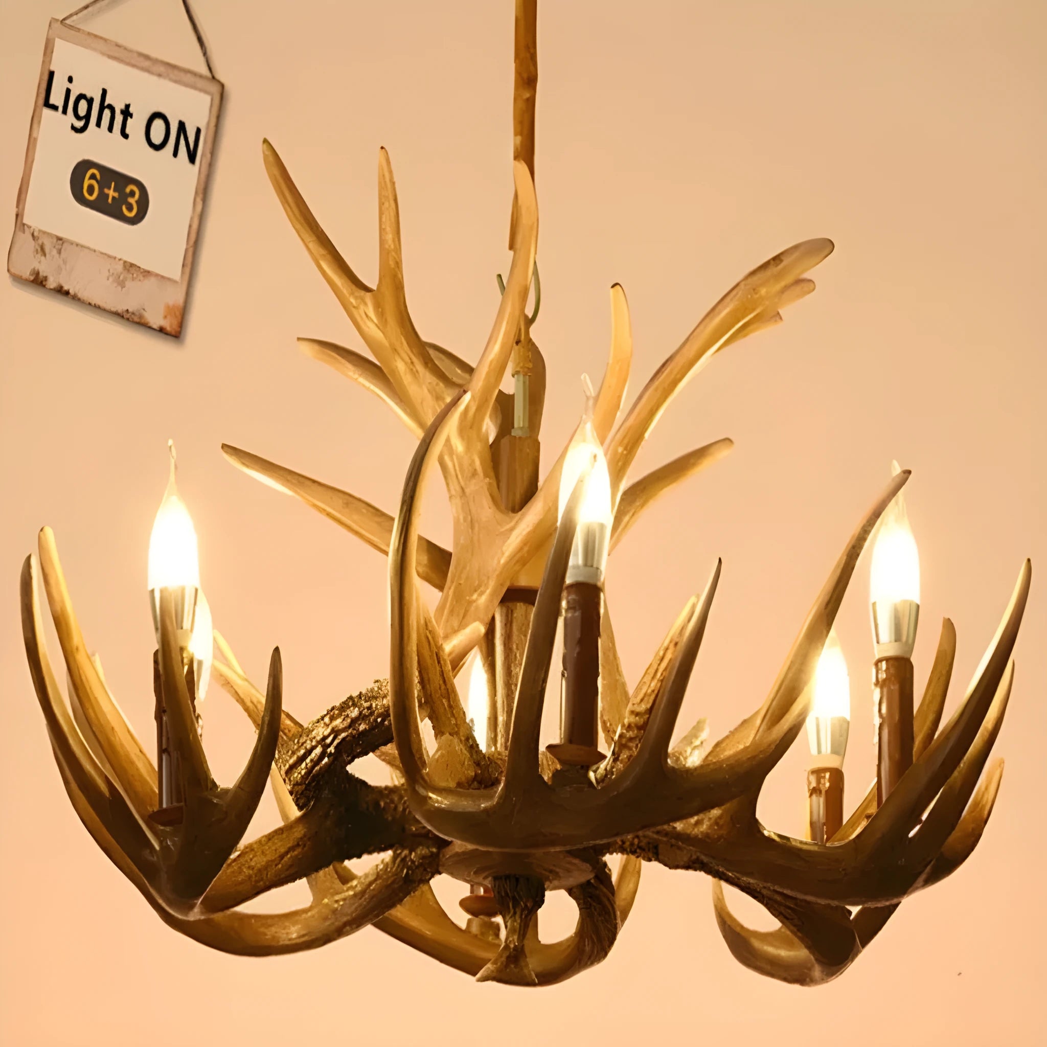Nordic retro antlers chandelier pendant light with ABS shade, Brown 4 Heads option