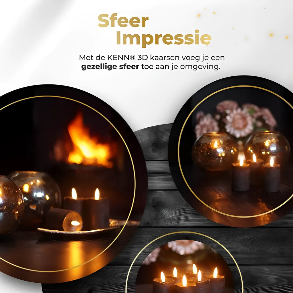 Black S6 LED pillar candle lit, showing flameless light, dimensions 5cm by 7cm.