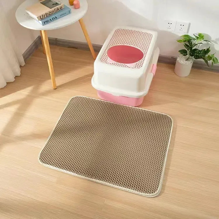 Black waterproof EVA cat litter mat with honeycomb surface and quilted edge