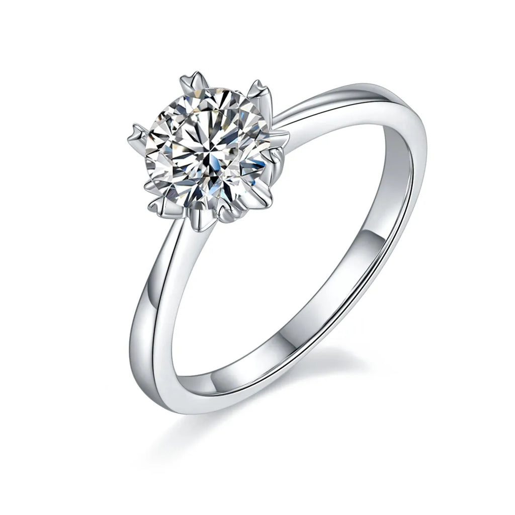 1 carat moissanite wedding ring set in S925 silver with platinum plating, sizes 5 to 9, with gift box