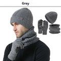 Men's wool hat scarf gloves three-piece set in gray with English letter details, casual winter style