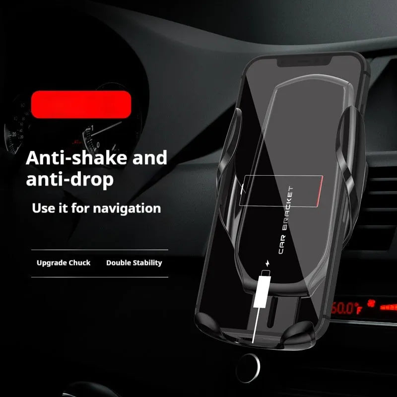 Car interior air outlet navigation support dashboard phone holder with wireless charging in black