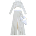 White women's swimsuit four-piece set with backless top and high-waist trousers