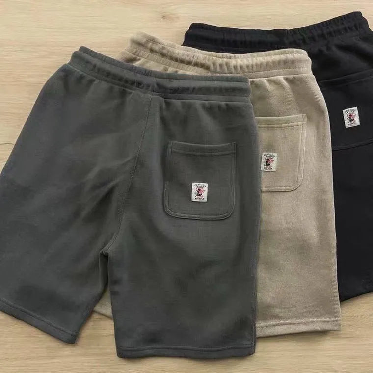 Men's retro loose knitted shorts, mid-waist, polyester, available in khaki, grey and black, sizes M to XXXL