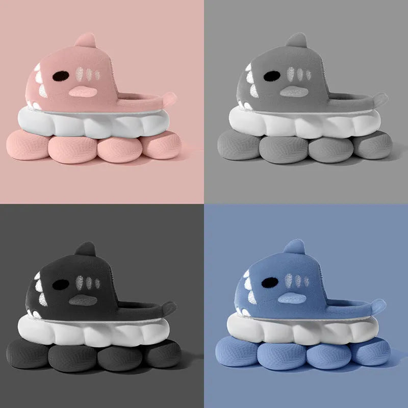 Shark slippers warm winter house shoes suede upper anti-skid sole indoor unisex couple colours