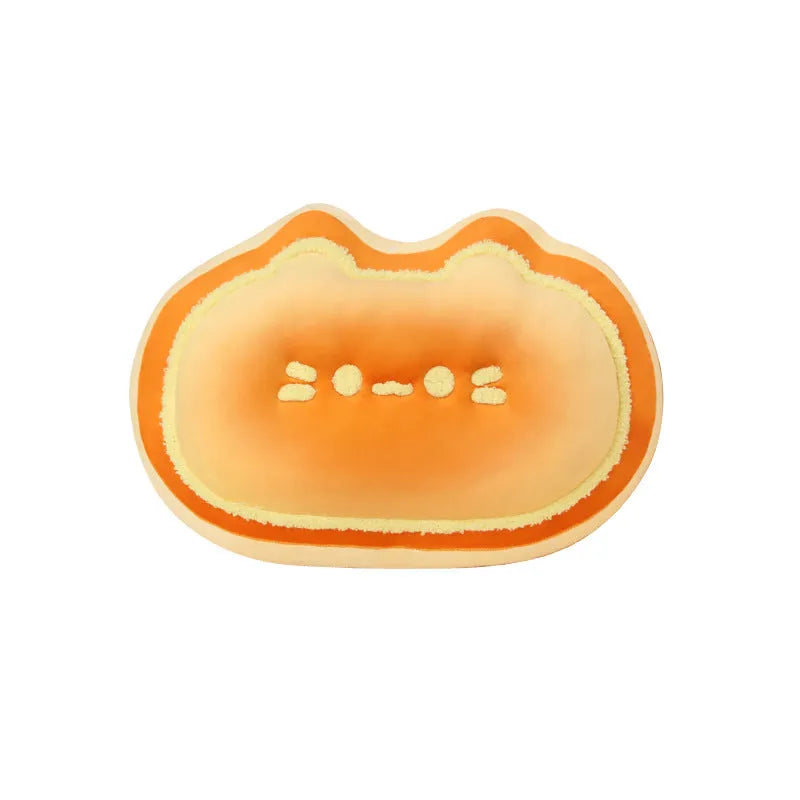 Cheese shaped plush pillow with cute kitten design in caramel colour, 40cm size