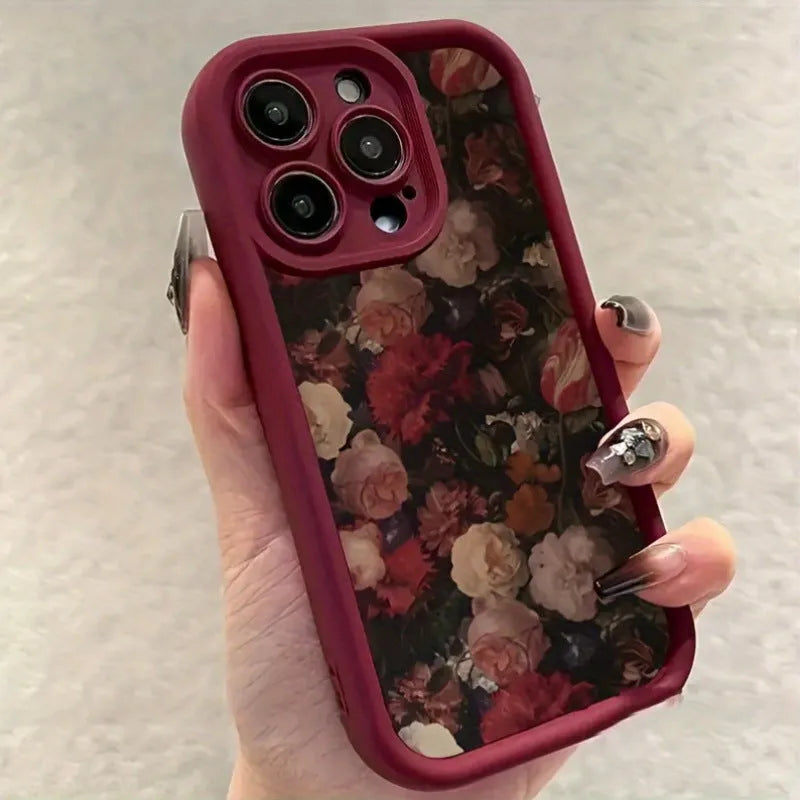 Soft TPU phone case with rose bamboo ladder pattern in wine red for Apple iPhone models