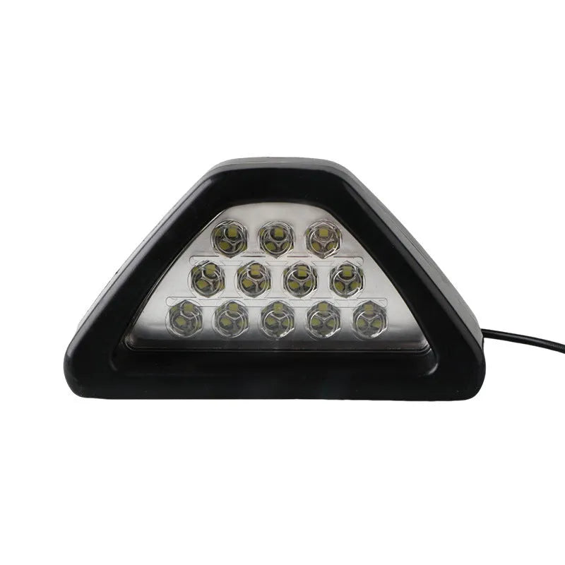 Universal triangular LED rear fog and brake warning light for cars and motorcycles