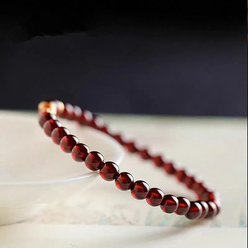 Retro wine red bracelet with micro glass beads in New Chinese style design