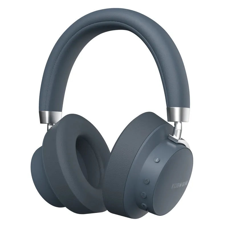 Grey sports wireless Bluetooth headset with head-mounted design and bilateral earphones