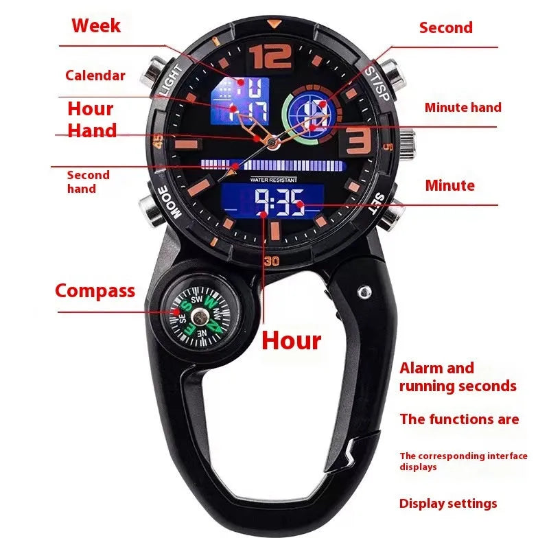 Round screen outdoor mountaineering compass watch with alloy strap and titanium metal buckle in blue dial colour option