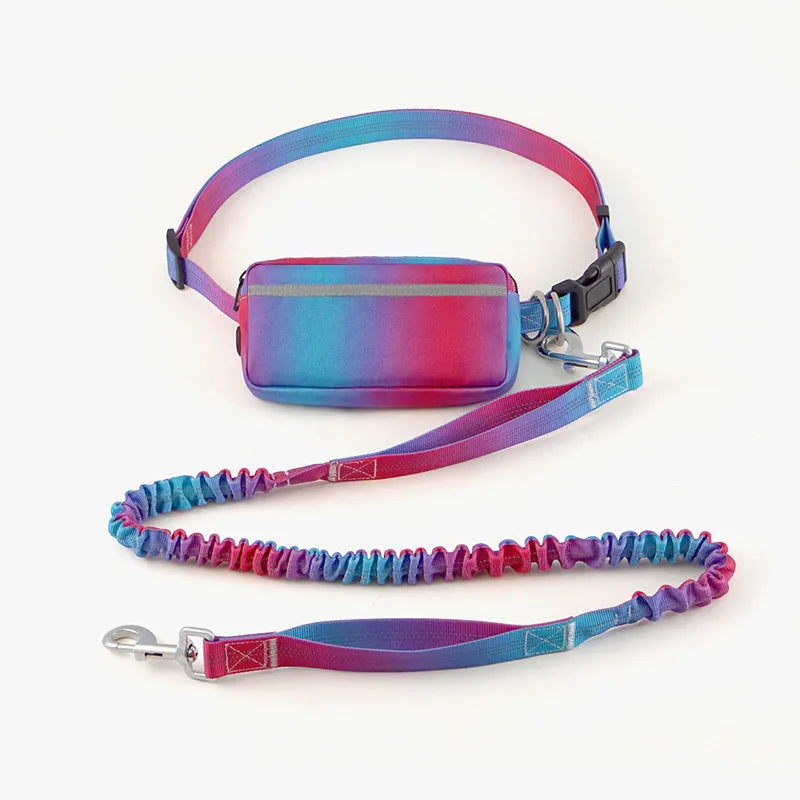 Adjustable hands-free dog leash with waist belt and 120-183cm polyester traction rope in blue