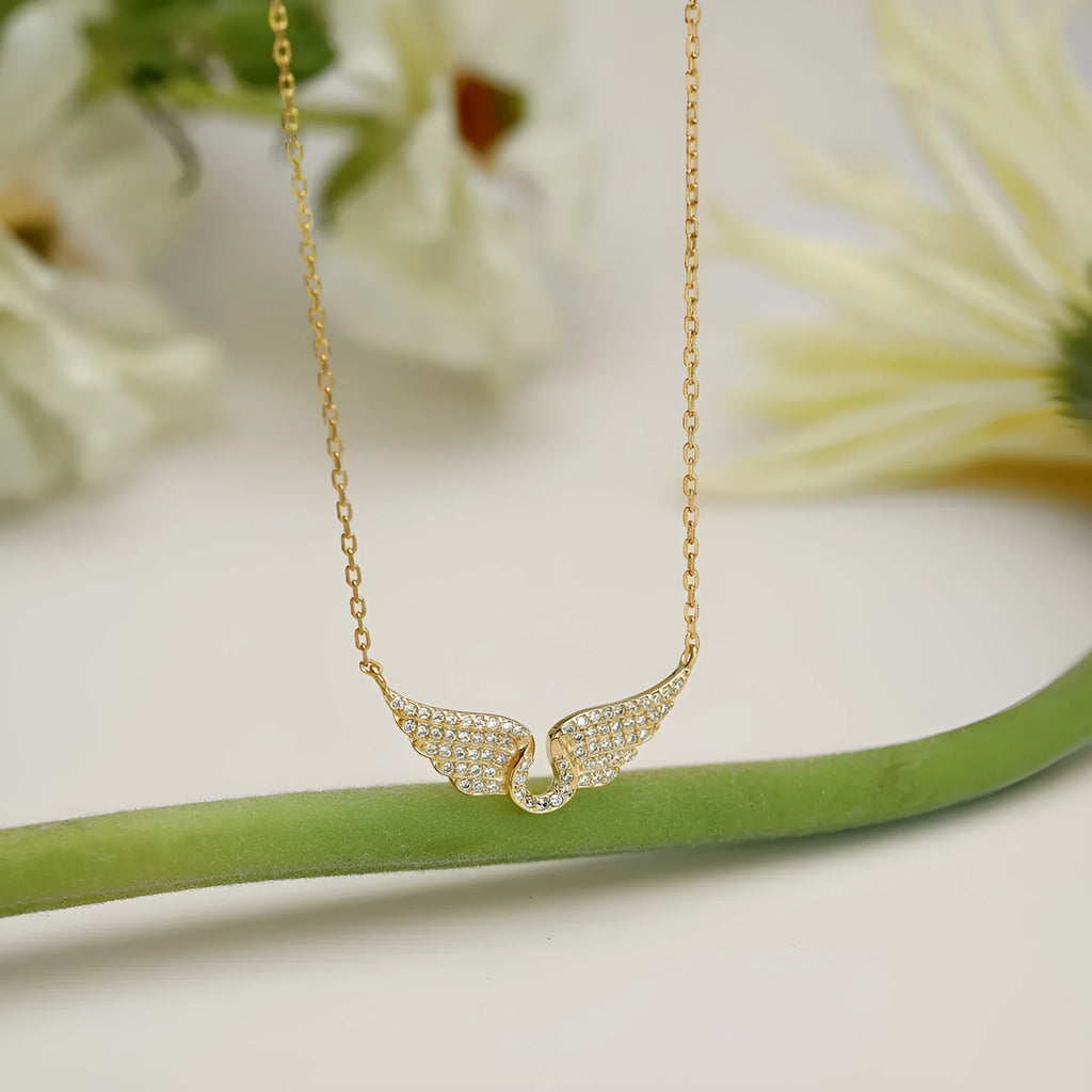 Women's 925 sterling silver wings fashion necklace with electroplated finish, two colour options