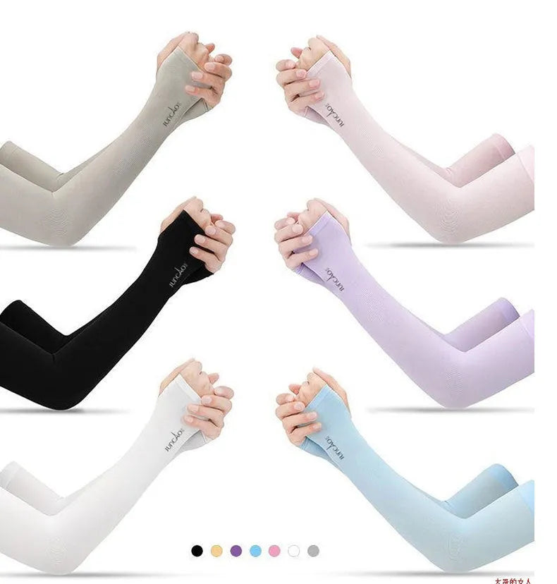 Viscose sun protection oversleeves for men and women driving showing open finger design in multiple colours