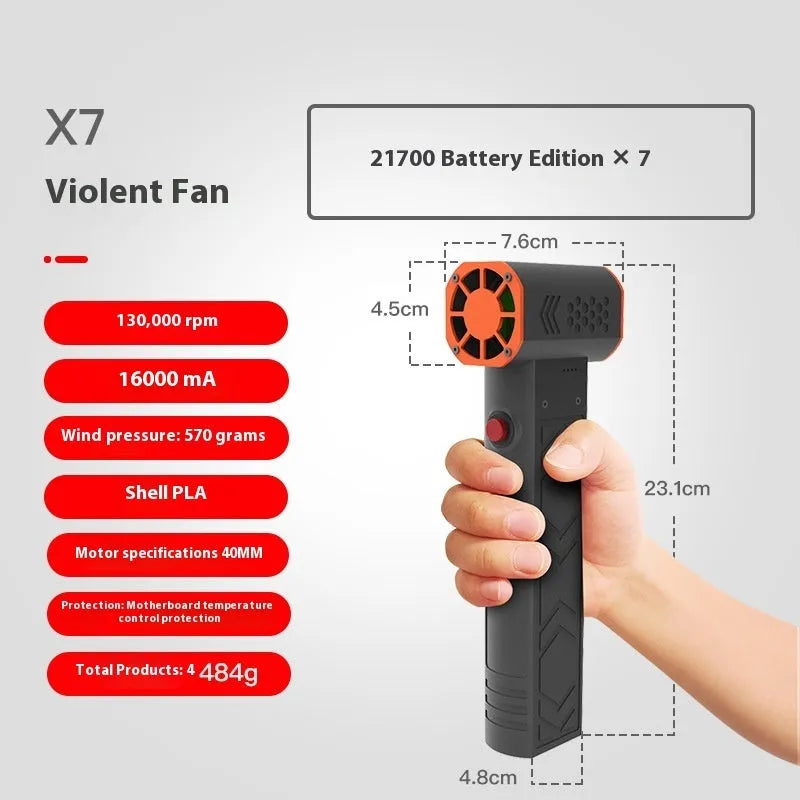 High-speed handheld cordless dust blower with aluminium alloy body, 500g wind pressure, 7.6x23.1x4.8cm size