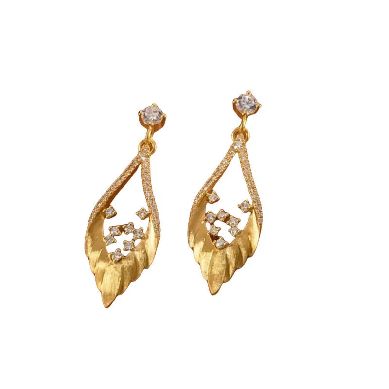 Sterling silver brushed feather spot drill stud earrings for women in white gold colour