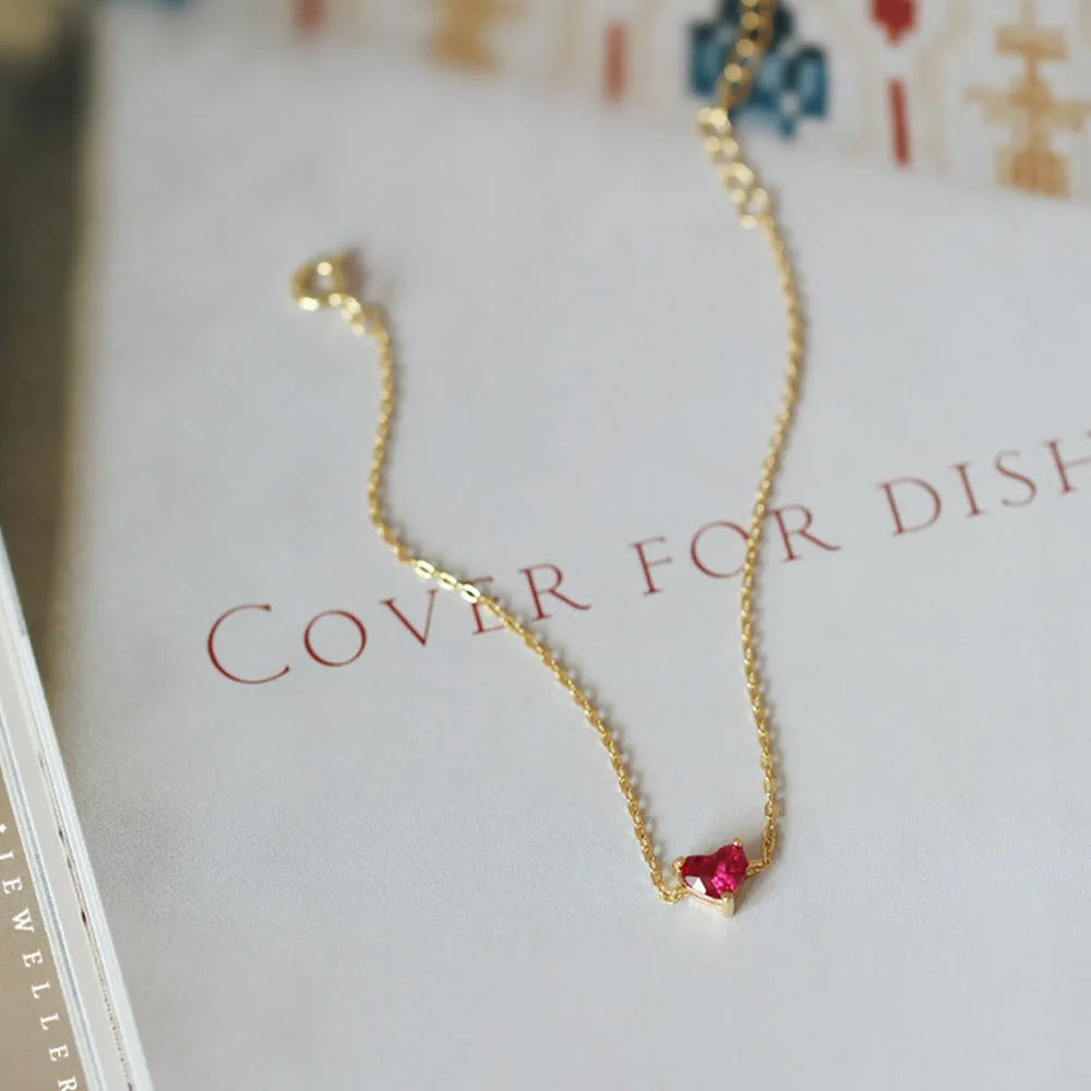S925 sterling silver gold-plated little red heart bracelet for women with geometric love shape and electroplated finish