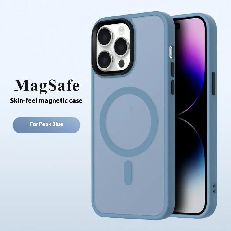 Frosted magnetic phone case for iPhone in Desert Gold, Titanium Gray, Dark Purple and Far Peak Blue