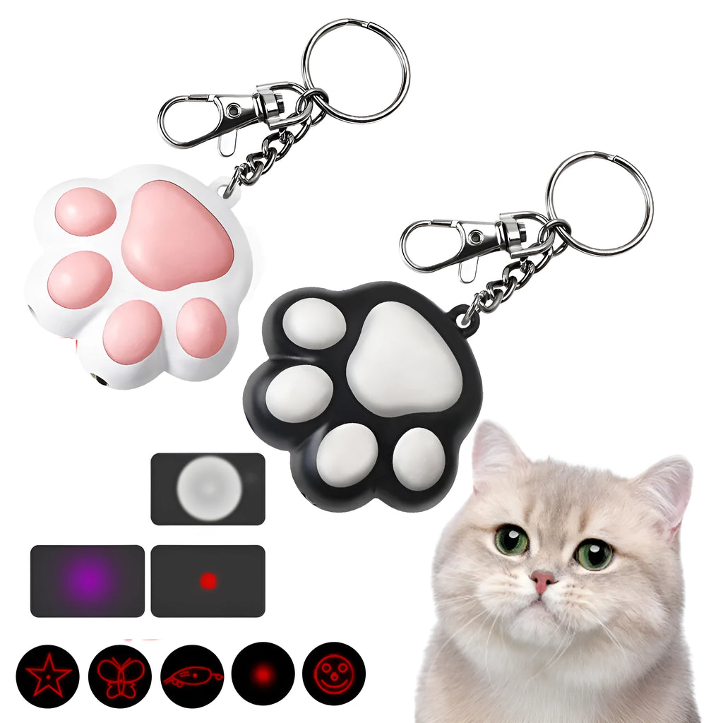 Pink and black rechargeable cat infrared teaser toy with key chain measuring 5x2.5cm