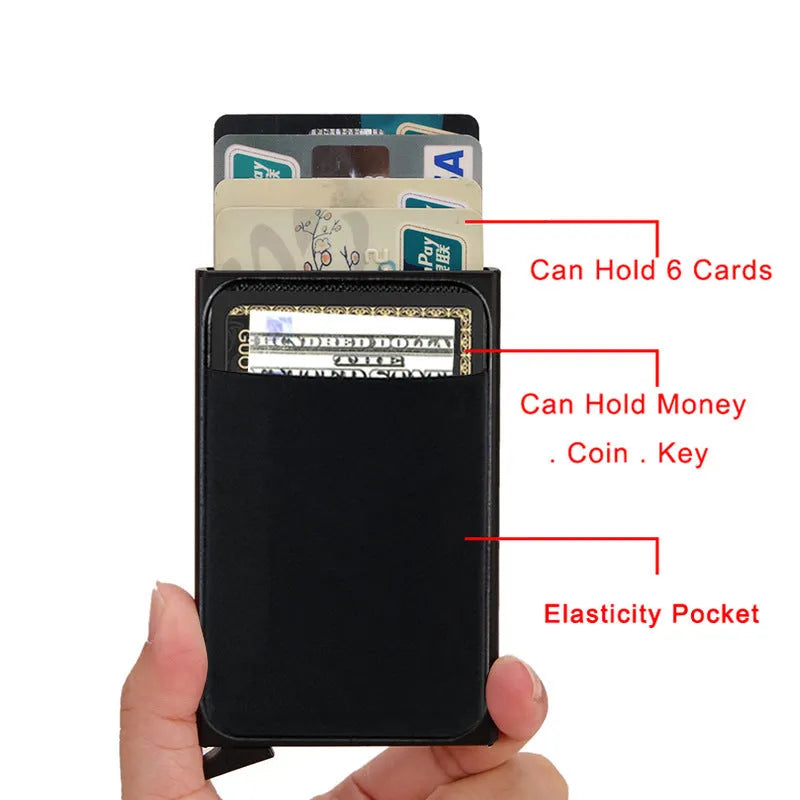 Aluminium alloy credit card holder with frosted finish in multiple colour options showing front view.