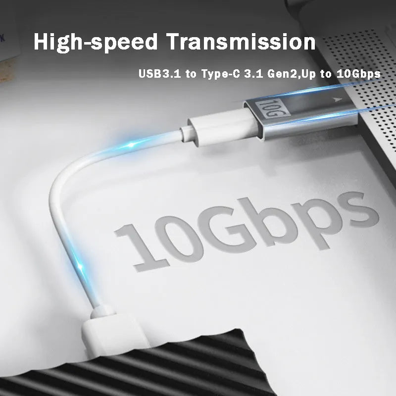 Compact USB 3.1 male to Type-C female adapter in aluminium alloy for fast charging and data transfer