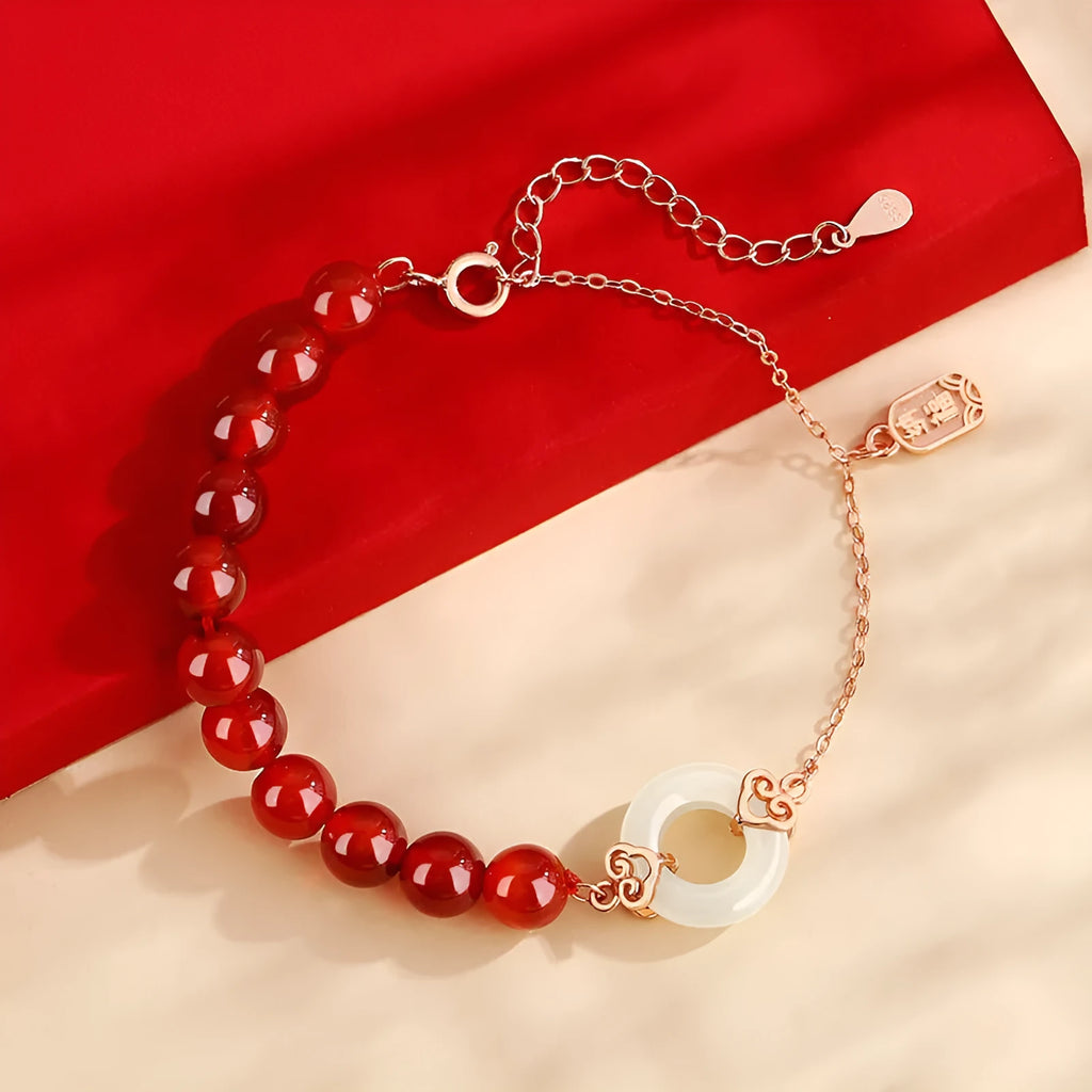 Women's sterling silver 925 bracelet with peace buckle charm and traditional Xiangyun design