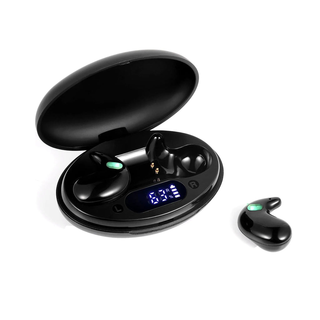 Wireless in-ear headset mini invisible earbuds sports style PC ABS black white digital display