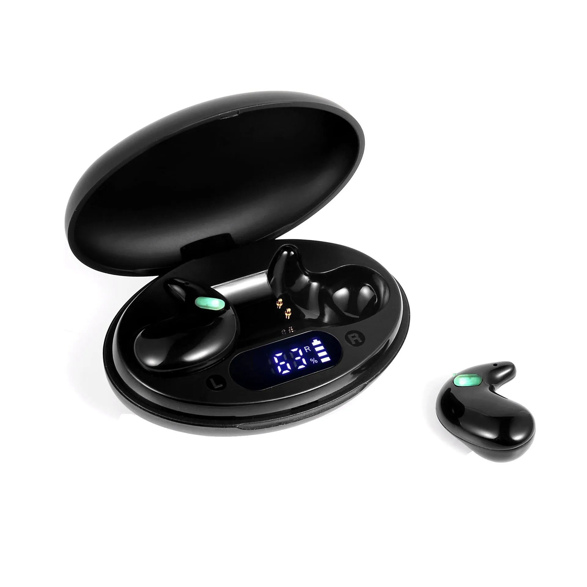 Wireless in-ear headset mini invisible earbuds sports style PC ABS black white digital display
