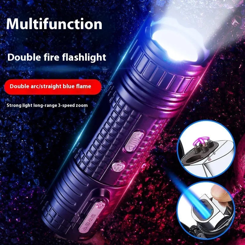 TH727 metal waterproof multifunction flashlight lighter shown in camouflage colour.