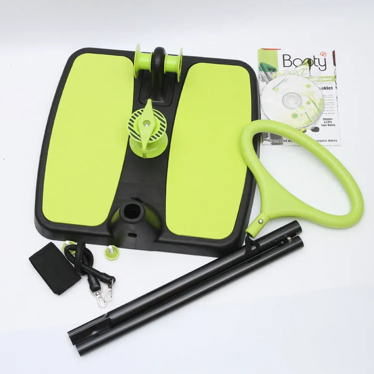 Green multifunctional fitness machine arm stretcher in colour box with dimensions 40.5x41x11.5cm