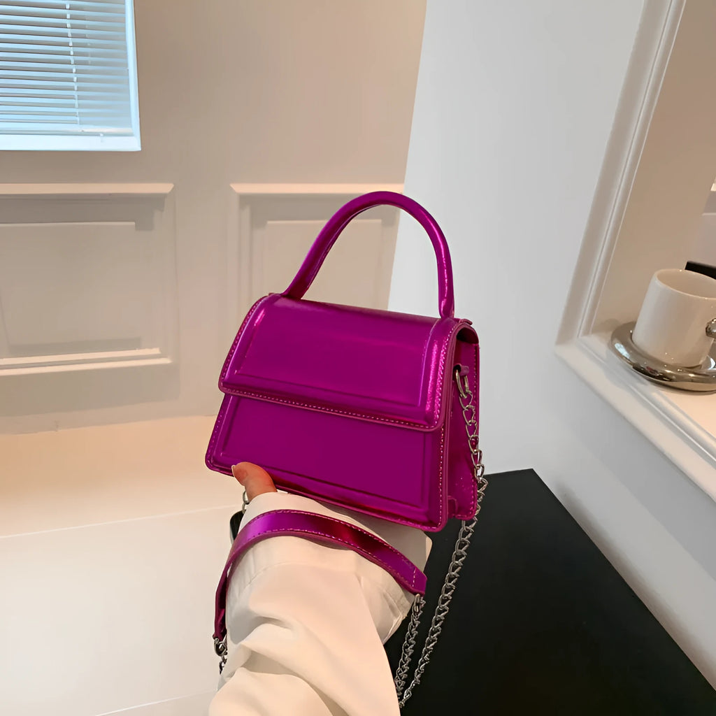 Retro-style square PU crossbody bag in multiple colours with sewing line detail
