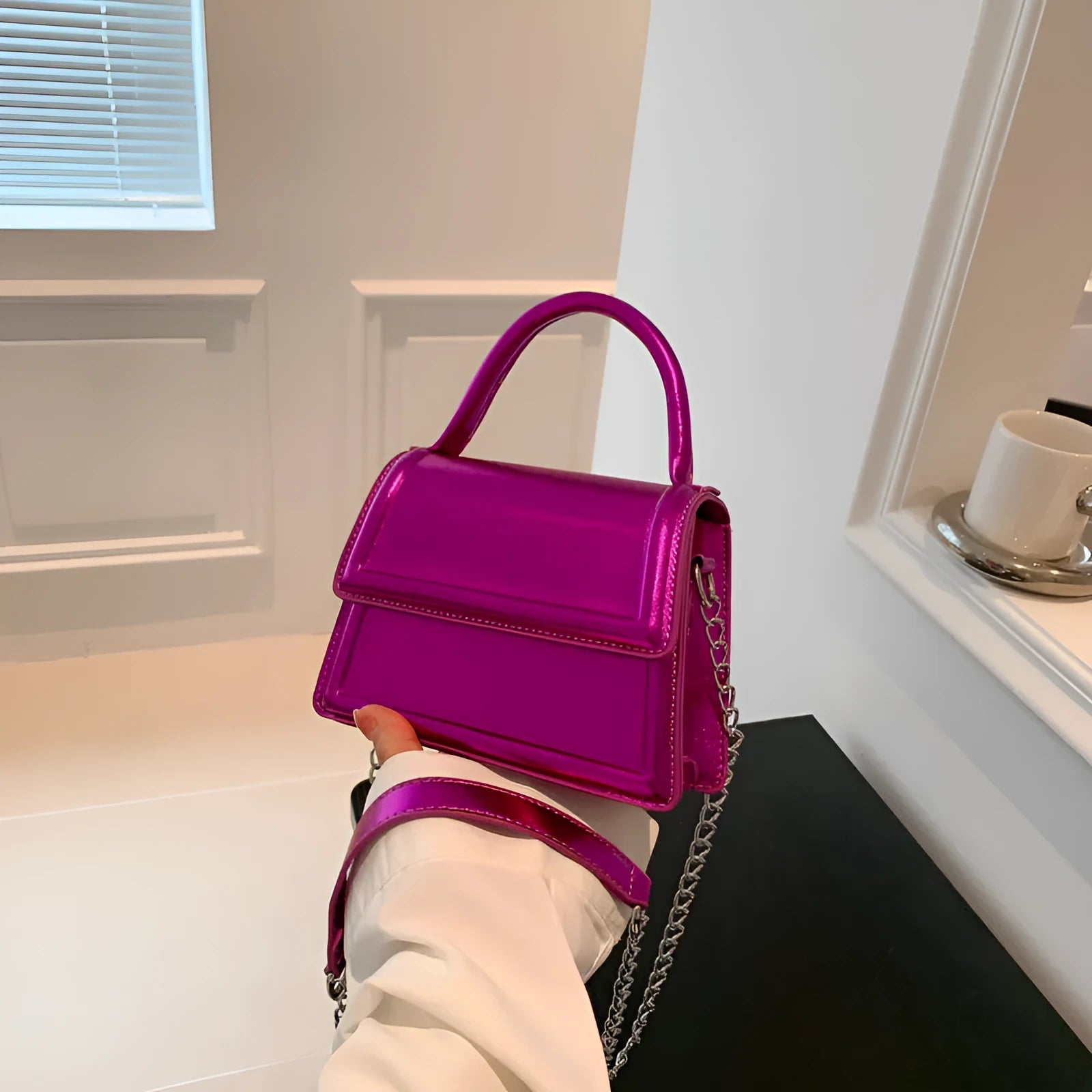 Retro-style square PU crossbody bag in multiple colours with sewing line detail
