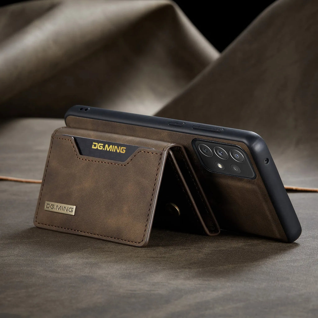 Samsung anti-fall wallet phone case in PU leather with card slot and magnetic bracket, retro style, multiple colours