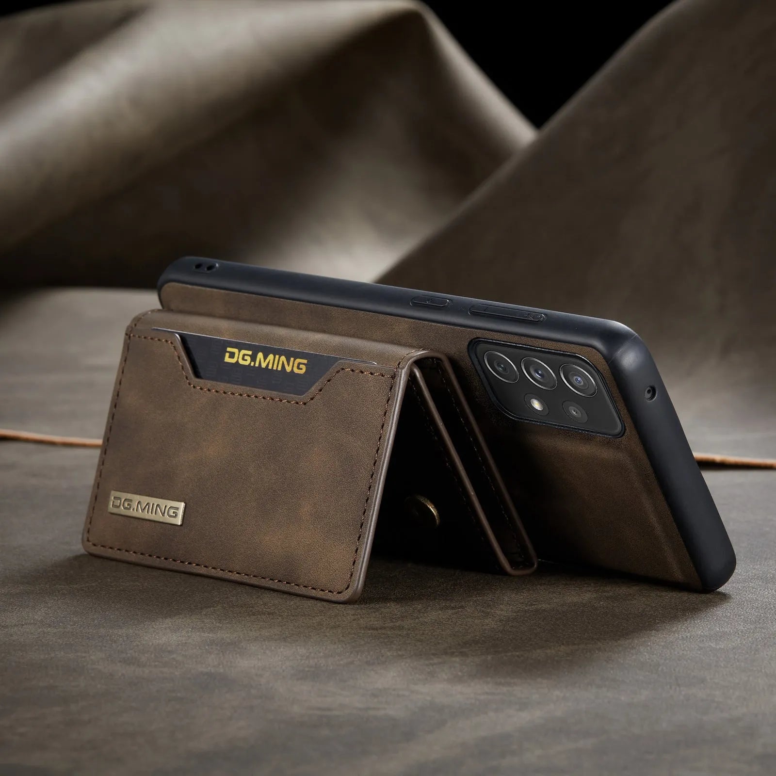 Samsung anti-fall wallet phone case in PU leather with card slot and magnetic bracket, retro style, multiple colours