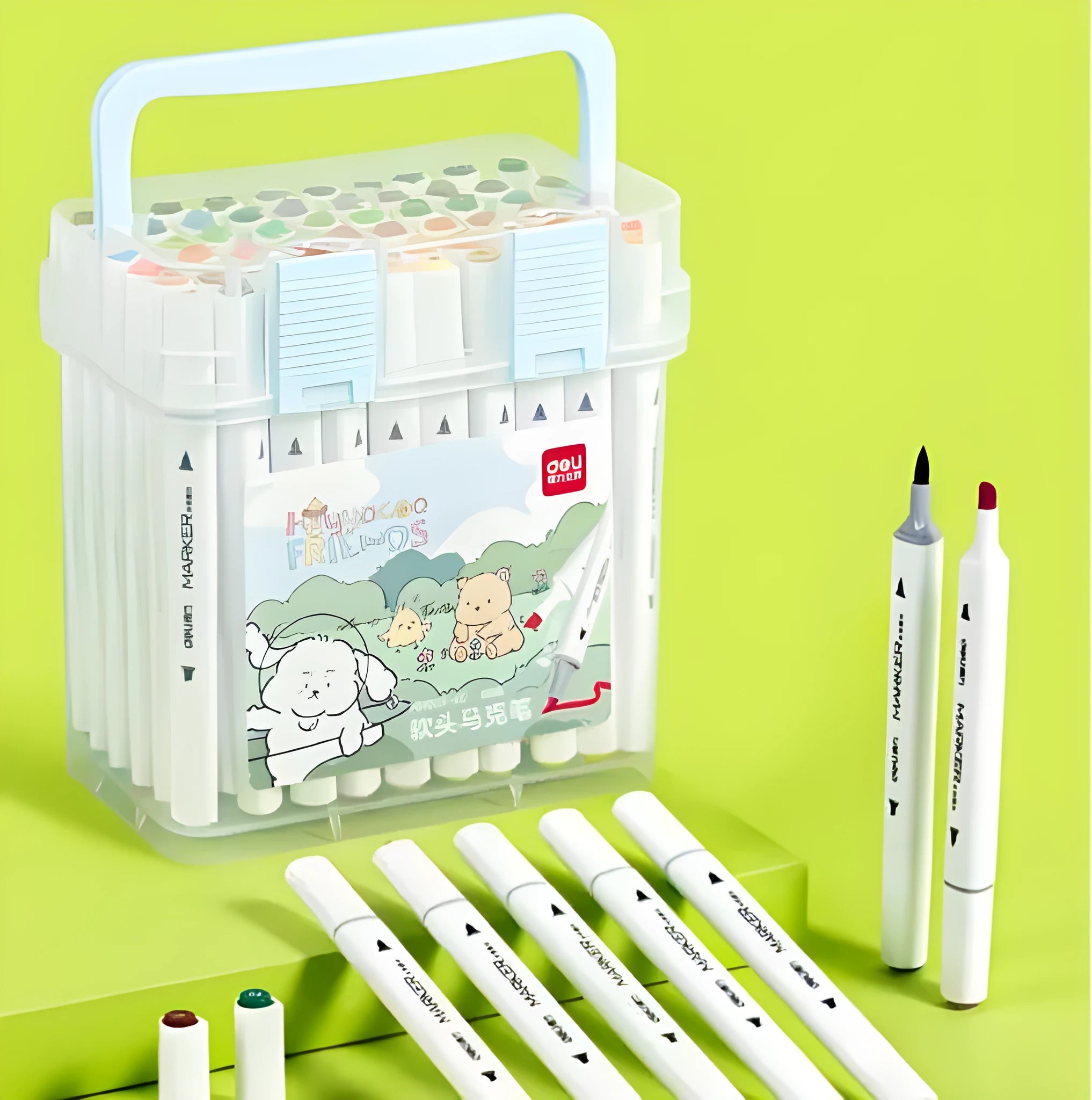 Quick-drying opaque double-head watercolour pens with elastic soft pen head, 150mm, in various colours