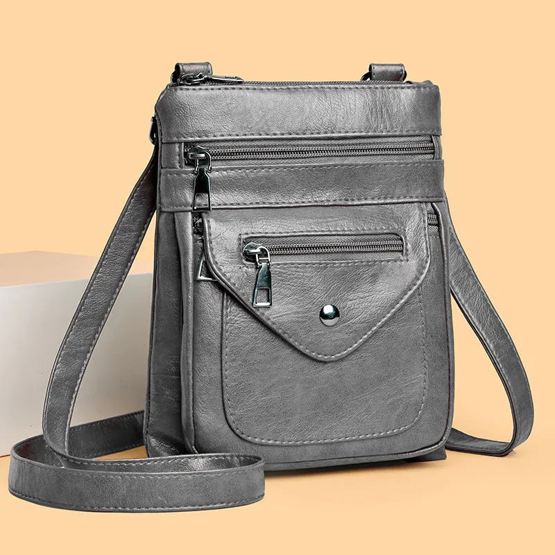 Vertical square-shaped women's crossbody mobile phone bag in PU material with shoulder strap