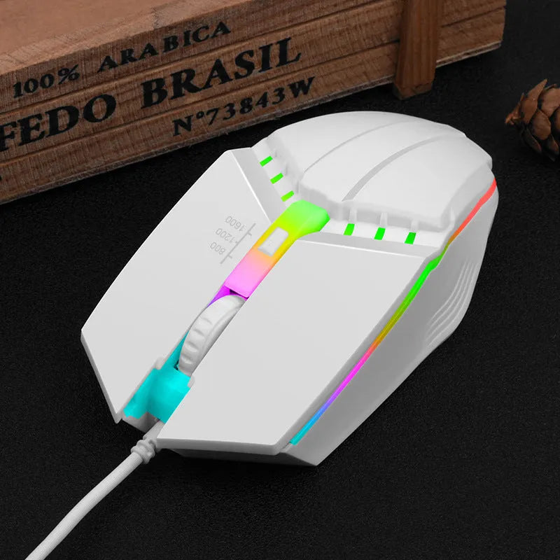 Wired gaming mouse with glowing USB cable, 1000dpi, black or white option, 1.5m line length
