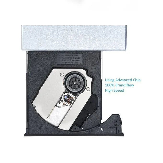 Silver external DVD burner portable optical drive USB interface compact 138x137.5x18mm