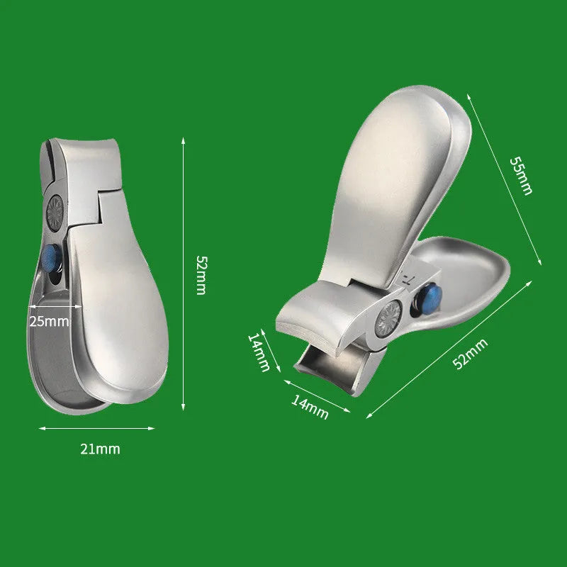 Large opening stainless steel anti-splash nail clipper in silver for manicure nail trimming