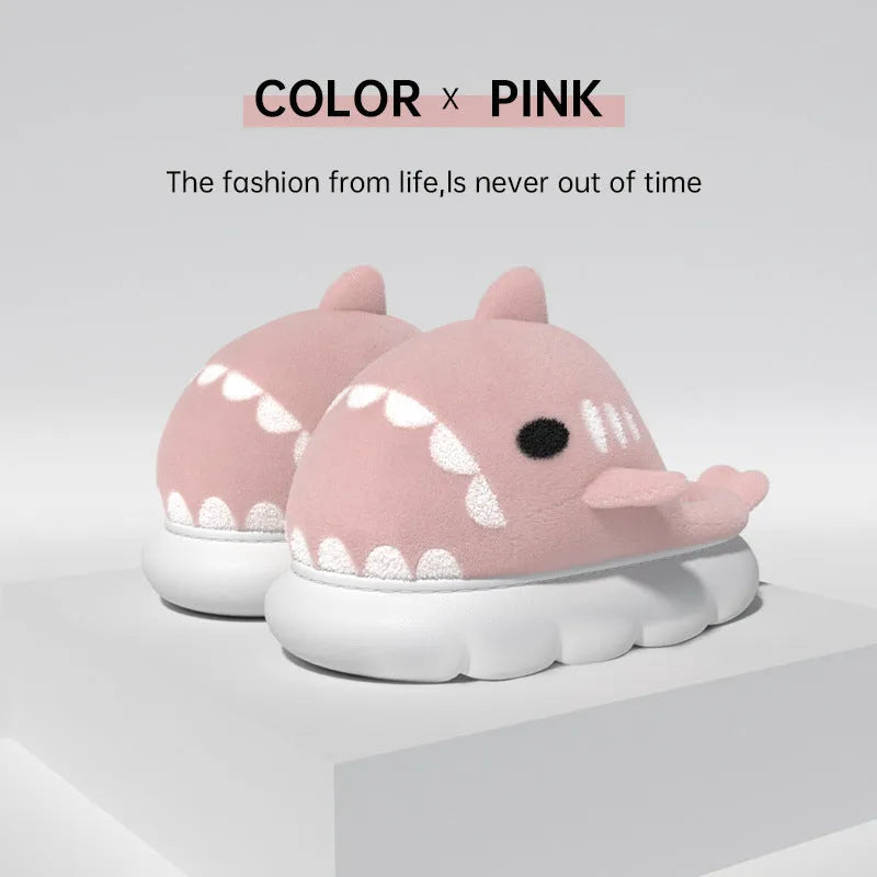 Shark slippers warm winter house shoes suede upper anti-skid sole indoor unisex couple colours