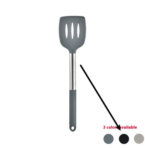 12-piece black silicone kitchen utensil set with tools stored in a rotating countertop storage bucket