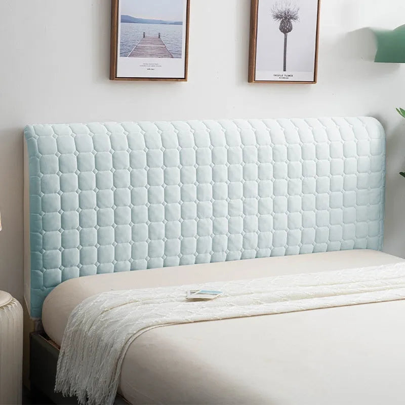 Simple style solid colour bedside protective cover in Crystal Velvet Ice Silk, shown in light gray on a bed