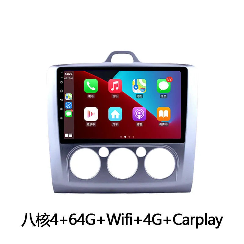 9-inch Android car stereo touchscreen with manual air conditioning controls for Fox vehicles.