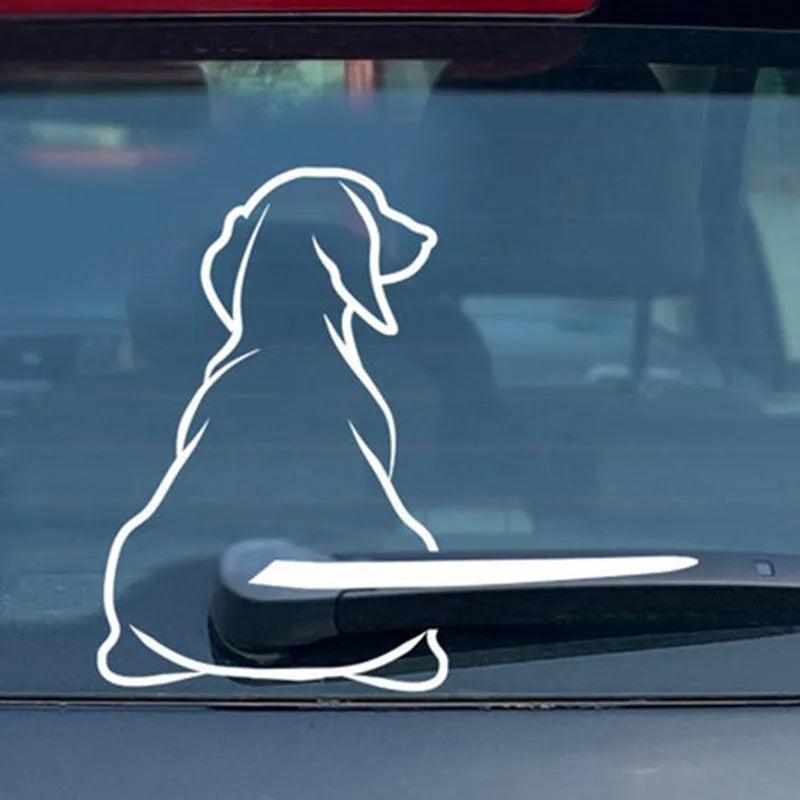 Cartoon dog car rear wiper sticker showing black and white colour options with moving tail design