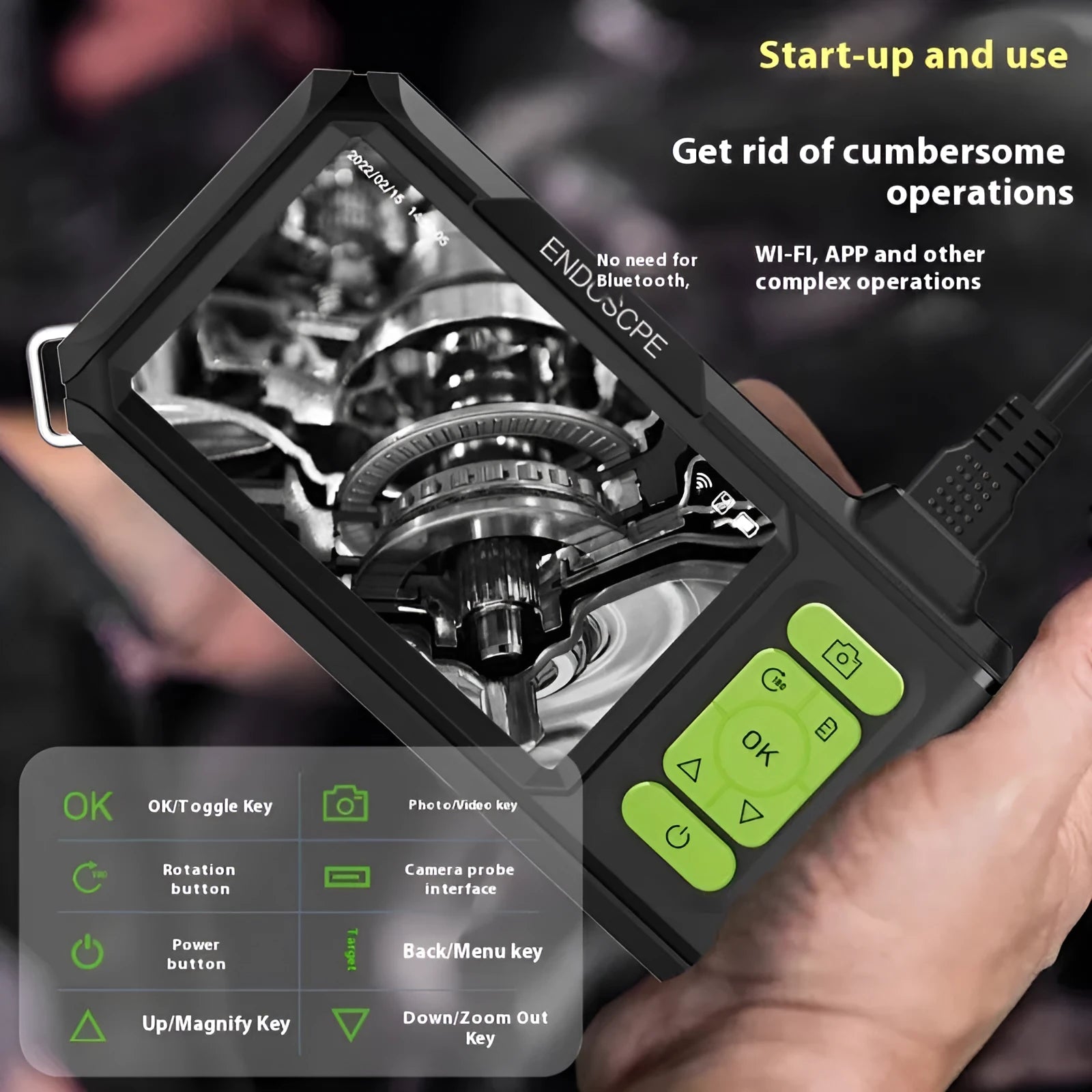 4.3-inch IPS screen endoscope with 8mm lens and 5m hard wire for auto inspection