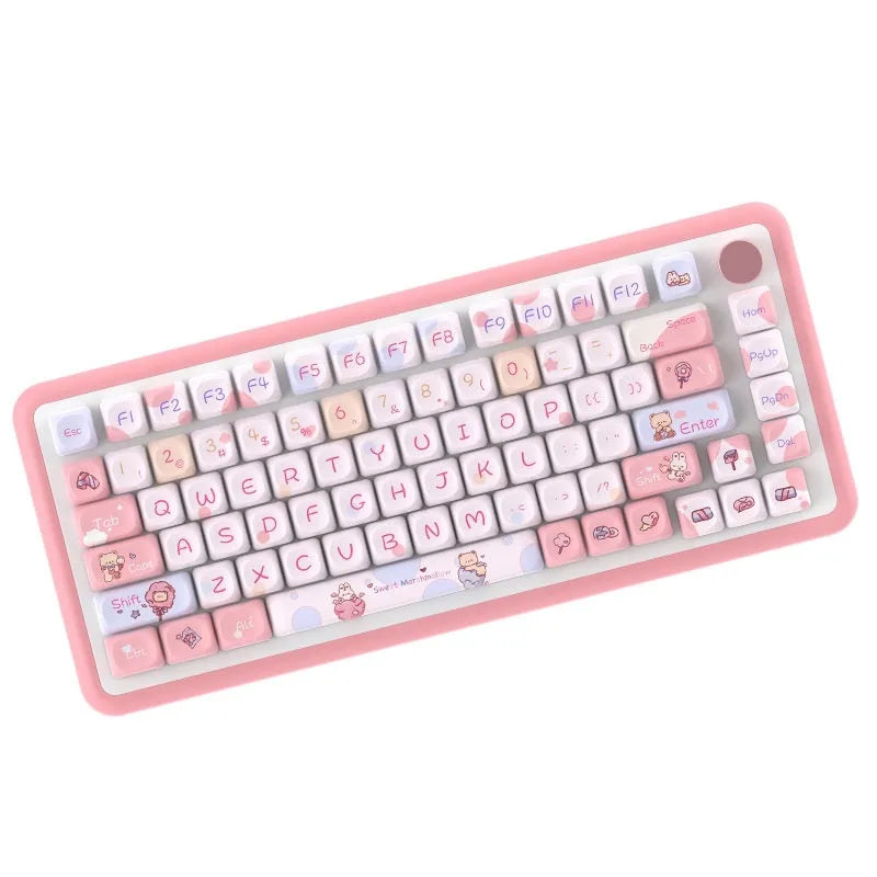 Five-sided sublimation Moa keycap set in sweet cotton candy colour, 112 keys, PBT material, boxed