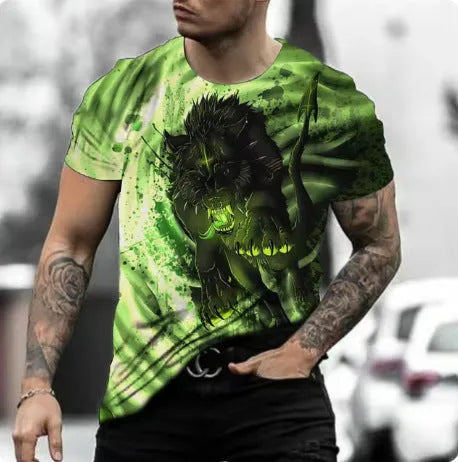 Men's retro 3D animal print T-shirt in bird eye polyester fabric with short sleeves