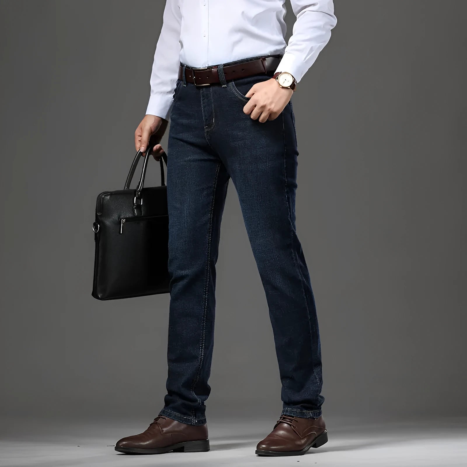 Men's stretch denim loose fit jeans in black or blue colour for autumn winter wear