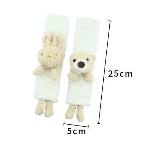 Cartoon plush lamb wool seat belt shoulder protector cover in Bear design on a car seat.